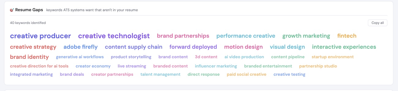 dreamscout.io ATS Keyword Suggestions